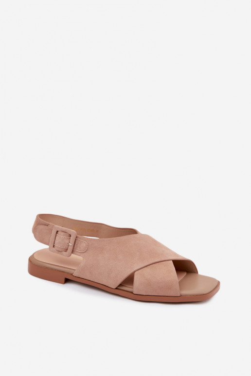 Sandales en daim avec talons larges D&A JC61-1001 couleur sable