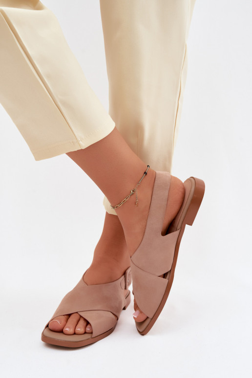 Sandales en daim avec talons larges D&A JC61-1001 couleur sable