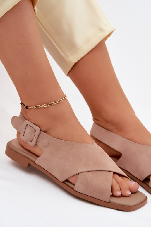 Sandales en daim avec talons larges D&A JC61-1001 couleur sable