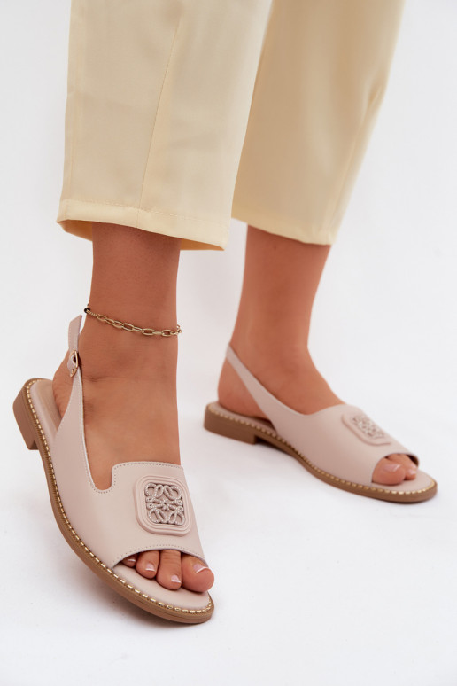 Sandales pour femmes avec talons larges et ornements S.Barski KV61-6018 couleur chair