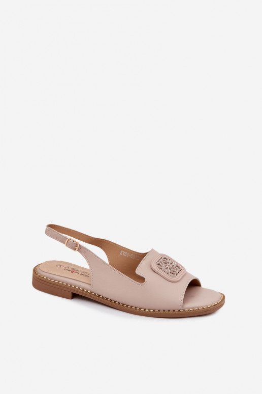 Sandales pour femmes Féminin avec des talons larges avec des ornements S.Barski KV61-6018 Nude