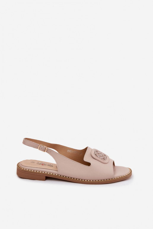 Sandales pour femmes avec talons larges et ornements S.Barski KV61-6018 couleur chair