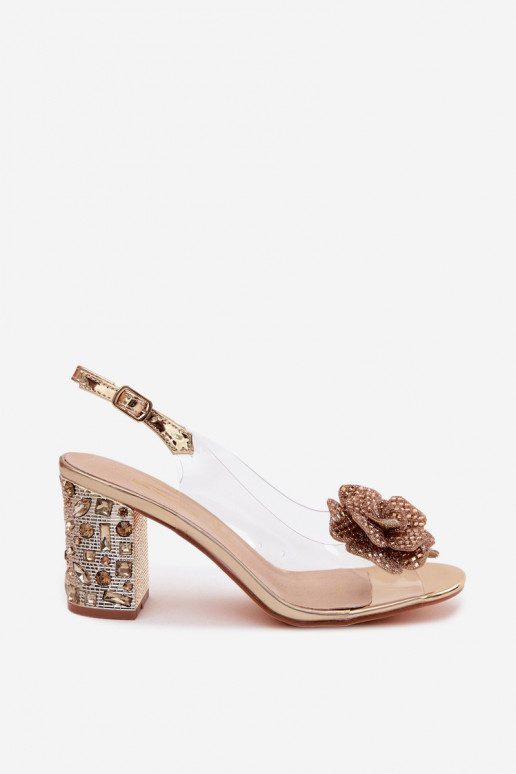 Sandales transparentes avec talon et pierres précieuses scintillantes D&A MR61-9013 doré