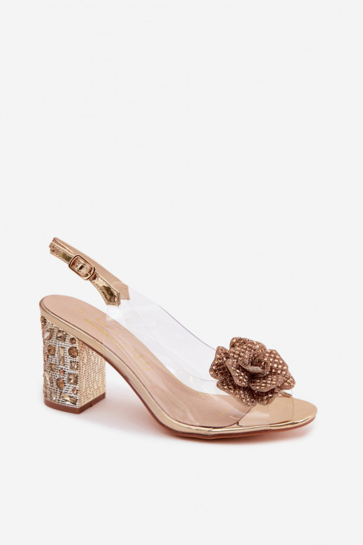 Sandales transparentes avec talon et pierres précieuses scintillantes D&A MR61-9013 doré
