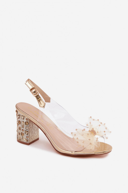 Sandales avec talon et pierres précieuses scintillantes, en maille avec nœuds D&A MR61-9010 doré