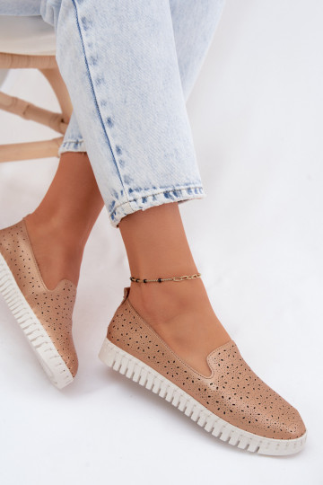 Chaussures à enfiler avec éléments perforés couleur champagne Salty