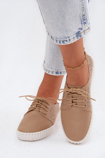 avec des éléments ajourés chaussures Féminin avec des lacets beige Pearla