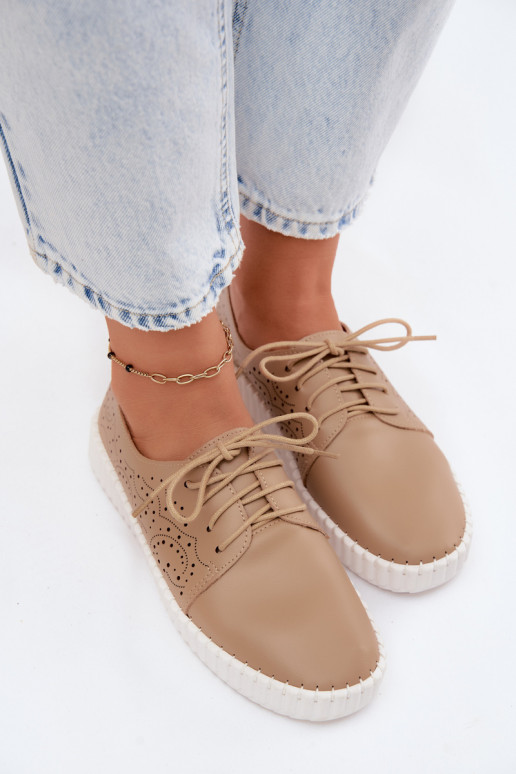 Chaussures perforées sable avec lacets Pearla