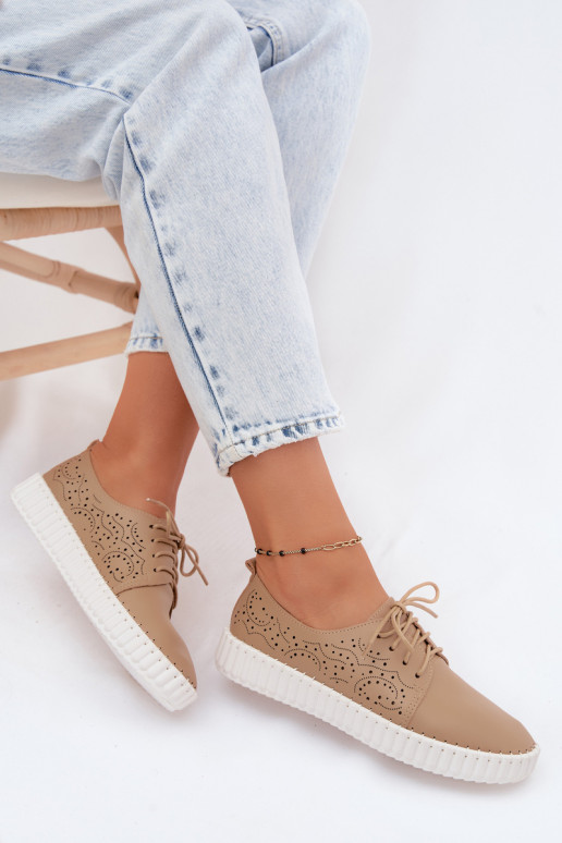 avec des éléments ajourés chaussures Féminin avec des lacets beige Pearla