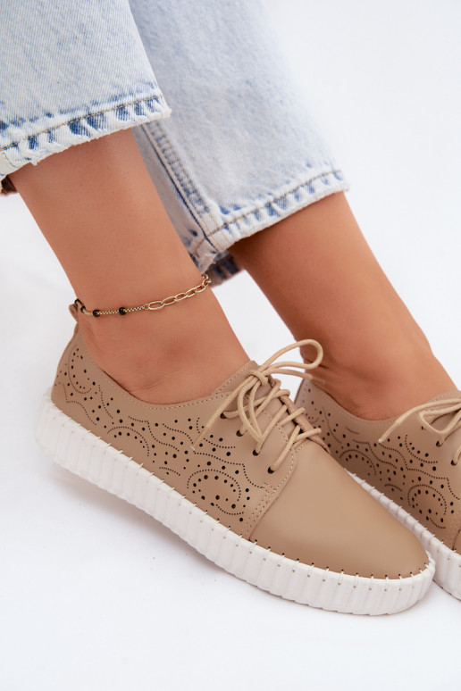 Chaussures perforées sable avec lacets Pearla