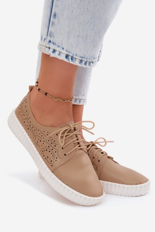 Chaussures perforées sable avec lacets Pearla