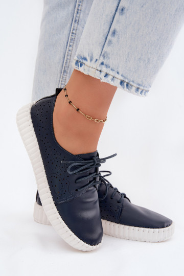Chaussures perforées bleu marine avec lacets Pearla