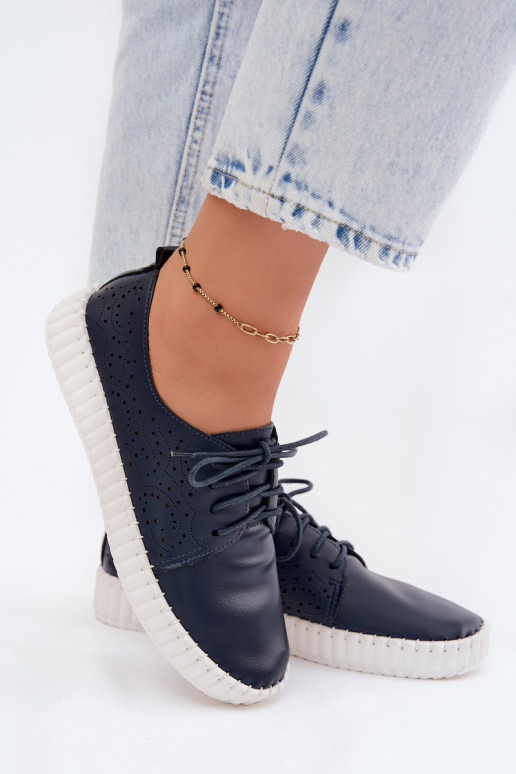 Chaussures perforées bleu marine avec lacets Pearla