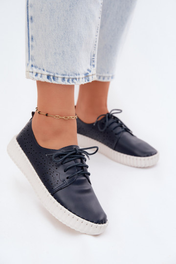 avec des éléments ajourés chaussures Féminin avec des lacets bleu foncé Pearla 2