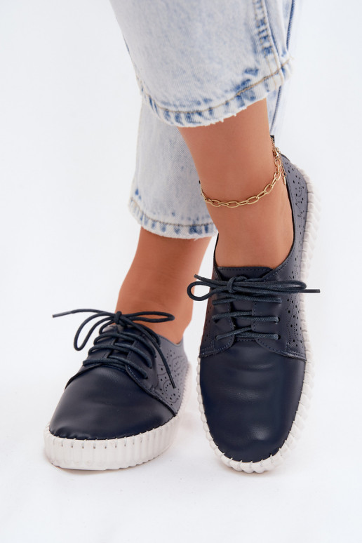 avec des éléments ajourés chaussures Féminin avec des lacets bleu foncé Pearla