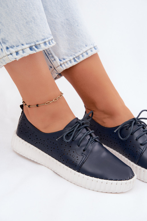 Chaussures perforées bleu marine avec lacets Pearla