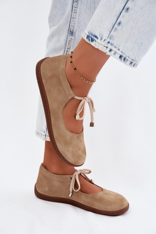 Peau Ballerines en daim Barefoot avec des sangles Zazoo 021 beige