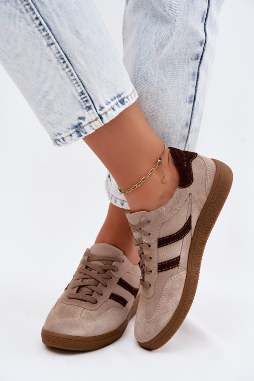 Peau en daim Chaussures modèle baskets Féminin Zazoo N1176S2 beige