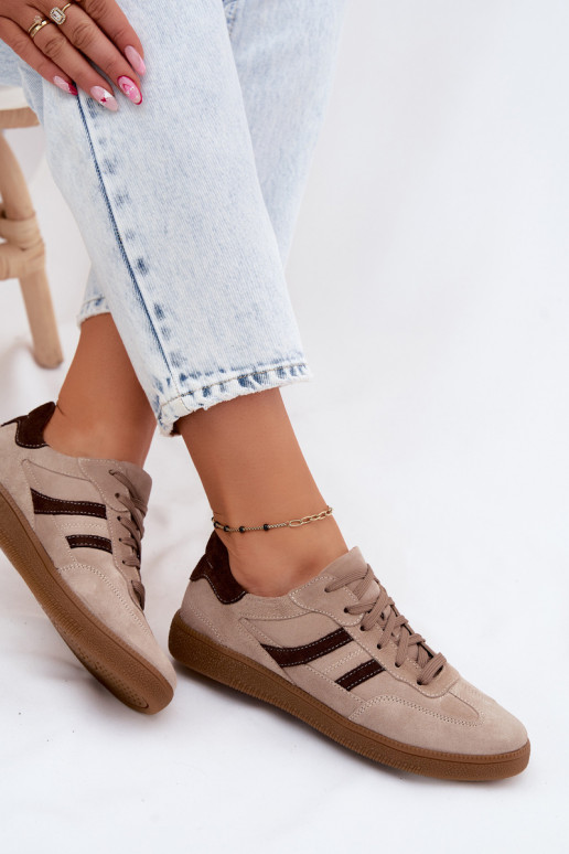 Peau en daim Chaussures modèle baskets Féminin Zazoo N1176S2 beige