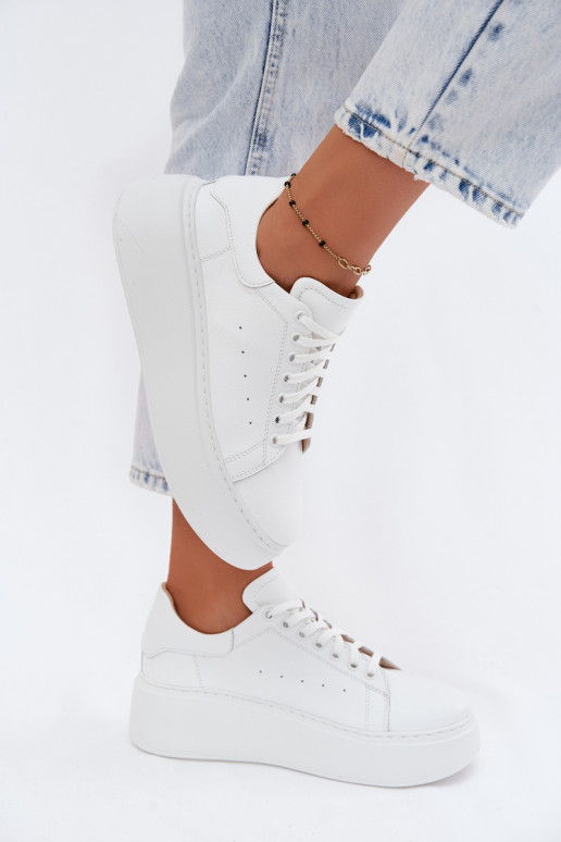 Peau Chaussures modèle baskets Féminin avec une plateforme Zazoo N408S2 couleur blanche