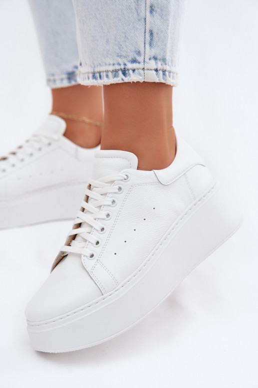 Peau Chaussures modèle baskets Féminin avec une plateforme Zazoo N408S2 couleur blanche