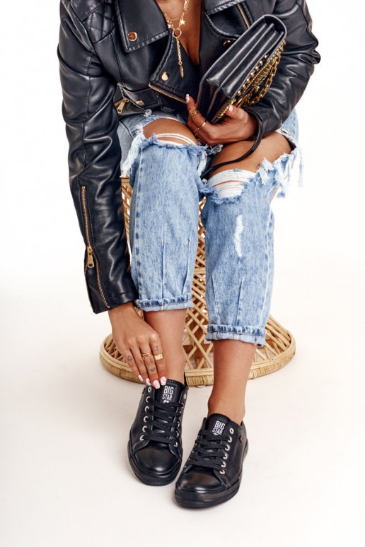 Baskets en cuir pour femme Big Star couleur noire V274871