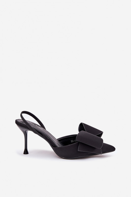 Chaussures à talons hauts noires avec talon ouvert et nœud Eklevia