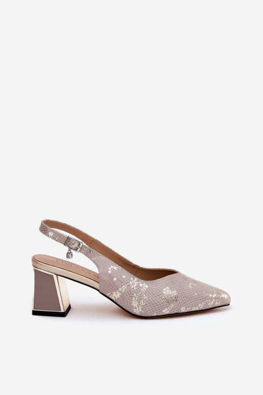 Peau Sandales à talons hauts pour femme Ze Szpiczastymi Noskami Vinceza 66733 or-couleur argent