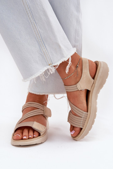 Sandales confortables pour femmes couleur sable avec fermetures adhésives Hallriva