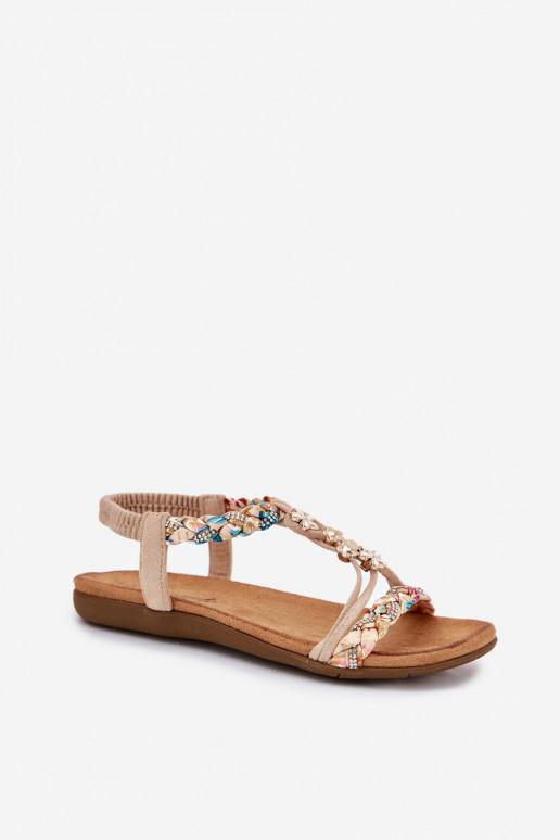Sandales pour femmesPrzypinkami I Plecionymi Paskami beige Nusoreth