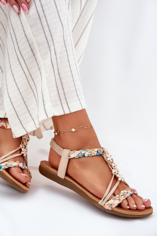 Sandales pour femmesPrzypinkami I Plecionymi Paskami beige Nusoreth