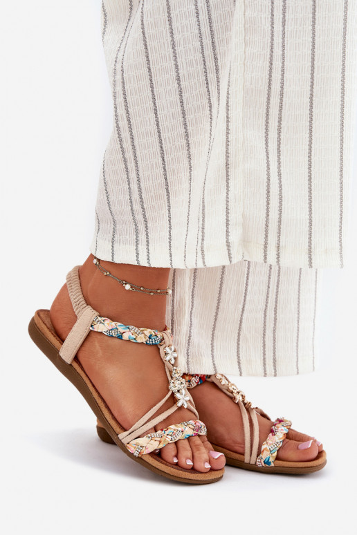 Sandales pour femmesPrzypinkami I Plecionymi Paskami beige Nusoreth