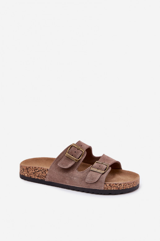 Chaussons en daim couleur sable sur semelle en liège avec boucles Tavira