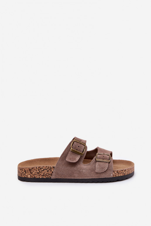 Chaussons en daim couleur sable sur semelle en liège avec boucles Tavira