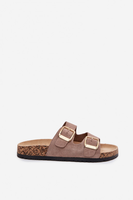 Chaussons en faux daim couleur sable avec boucles dorées Vorella