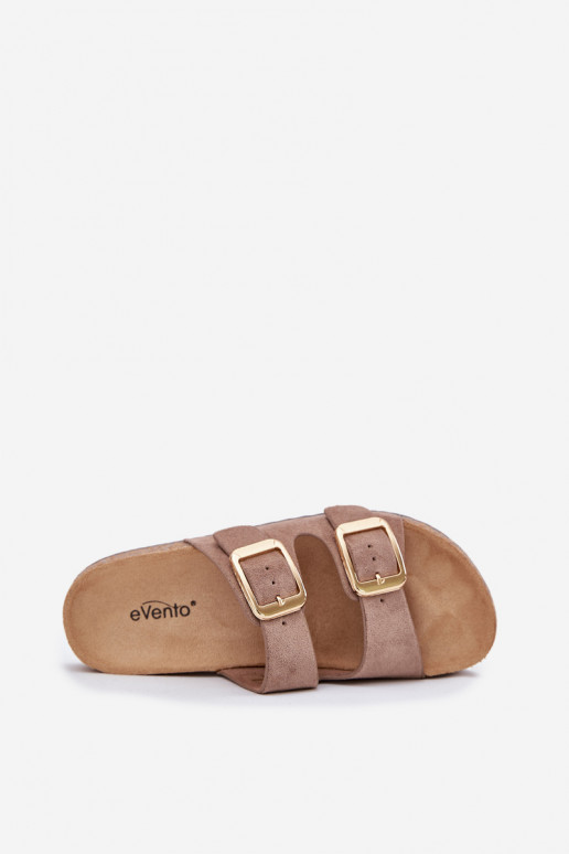 Pantoufles pour femmesen daim écologiqueu couleur dorée avec boucles beige Vorella