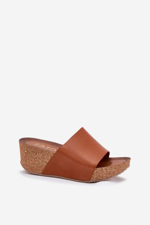 Zazoo 40291 Chaussons en cuir marron pour femmes sur semelle en liège
