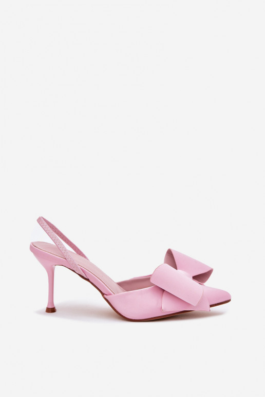Chaussures à talons hauts roses avec talon ouvert et nœud Eklevia
