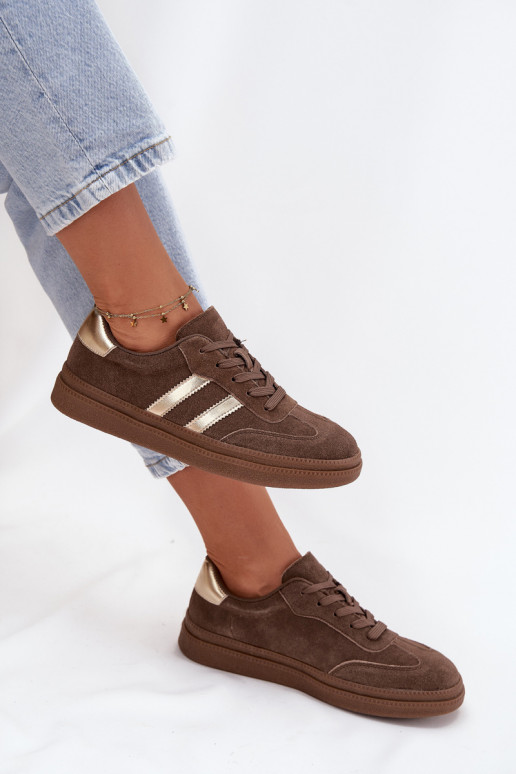 Chaussures modèle baskets Féminin en daim avec une plateforme marron Sylviona