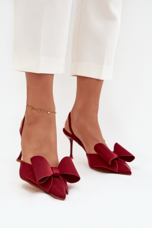 Chaussures à talons hauts bordeaux avec talon ouvert et nœud Eklevia