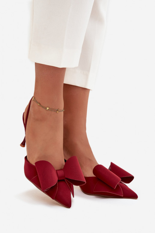 Chaussures à talons hauts bordeaux avec talon ouvert et nœud Eklevia