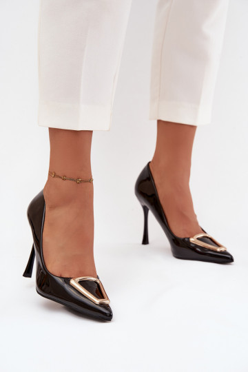 Chaussures à talons hauts noires avec effet verni et détails dorés Paivelle 2