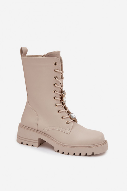 Bottines de travail couleur sable pour femmes avec ours en peluche et cœurs Iravine
