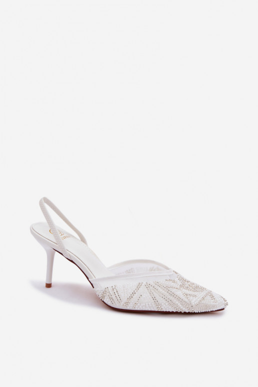Sandales décorées avec maille et talons fins blanches Bedira