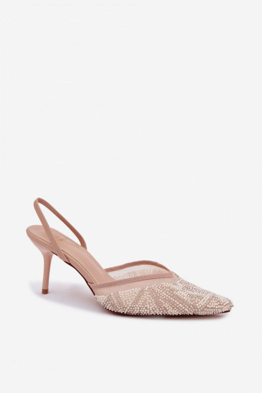 Sandales décorées avec maille et talons fins sable Bedira