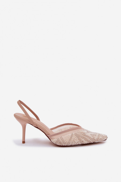 Décoré des sandales avec maille avec des talons fins beige Bedira