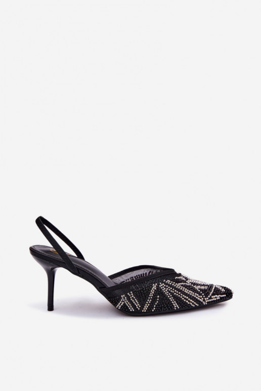 Sandales décorées avec maille et talons fins noirs Bedira