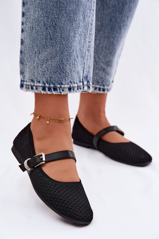 Ballerines en tissu avec des sangles I avec boucles couleur noire Jelisa