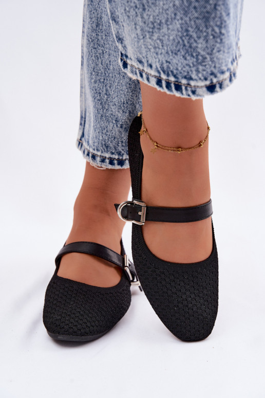 Ballerines en tissu avec des sangles I avec boucles couleur noire Jelisa