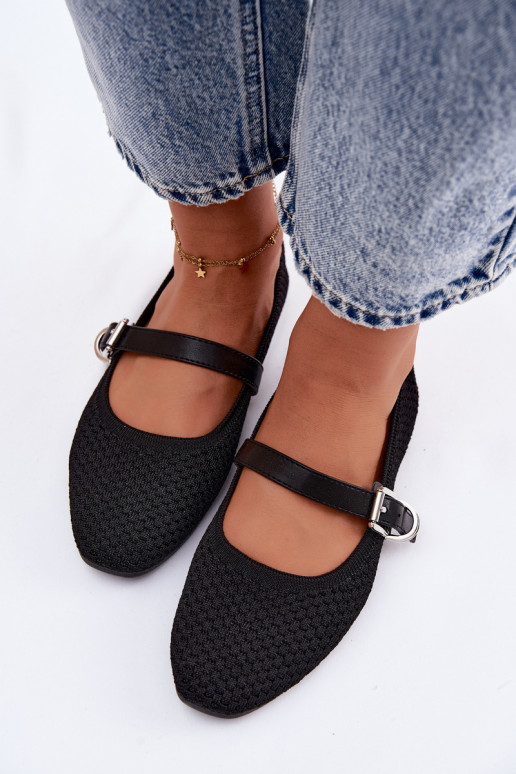 Ballerines en tissu avec des sangles I avec boucles couleur noire Jelisa